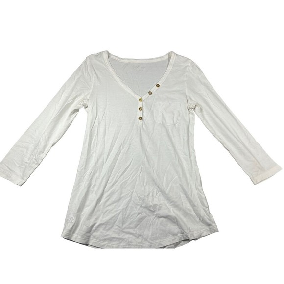 lilly‎ pulitzer white top with gold buttons Pima cotton v neck XS - Picture 1 of 9